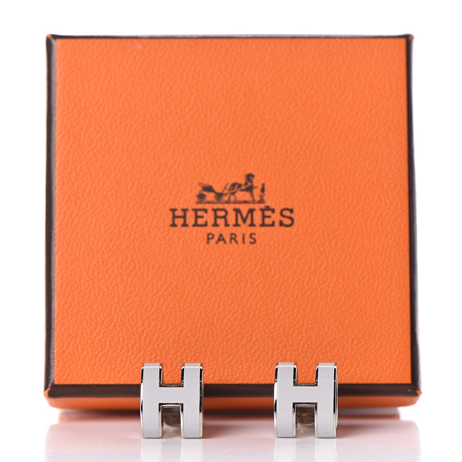 Hermes Palladium Lacquered Pop H Earrings White 5 of 5
