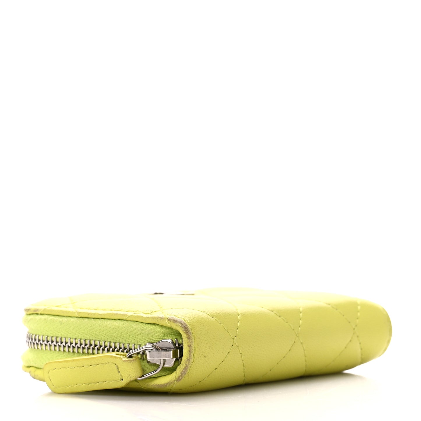 Lambskin Quilted Zip Coin Purse Yellow