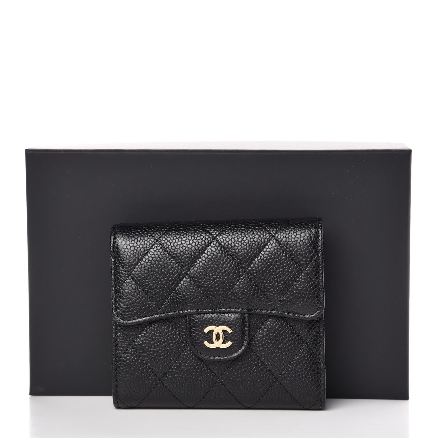 Caviar Quilted Compact Flap Wallet Black