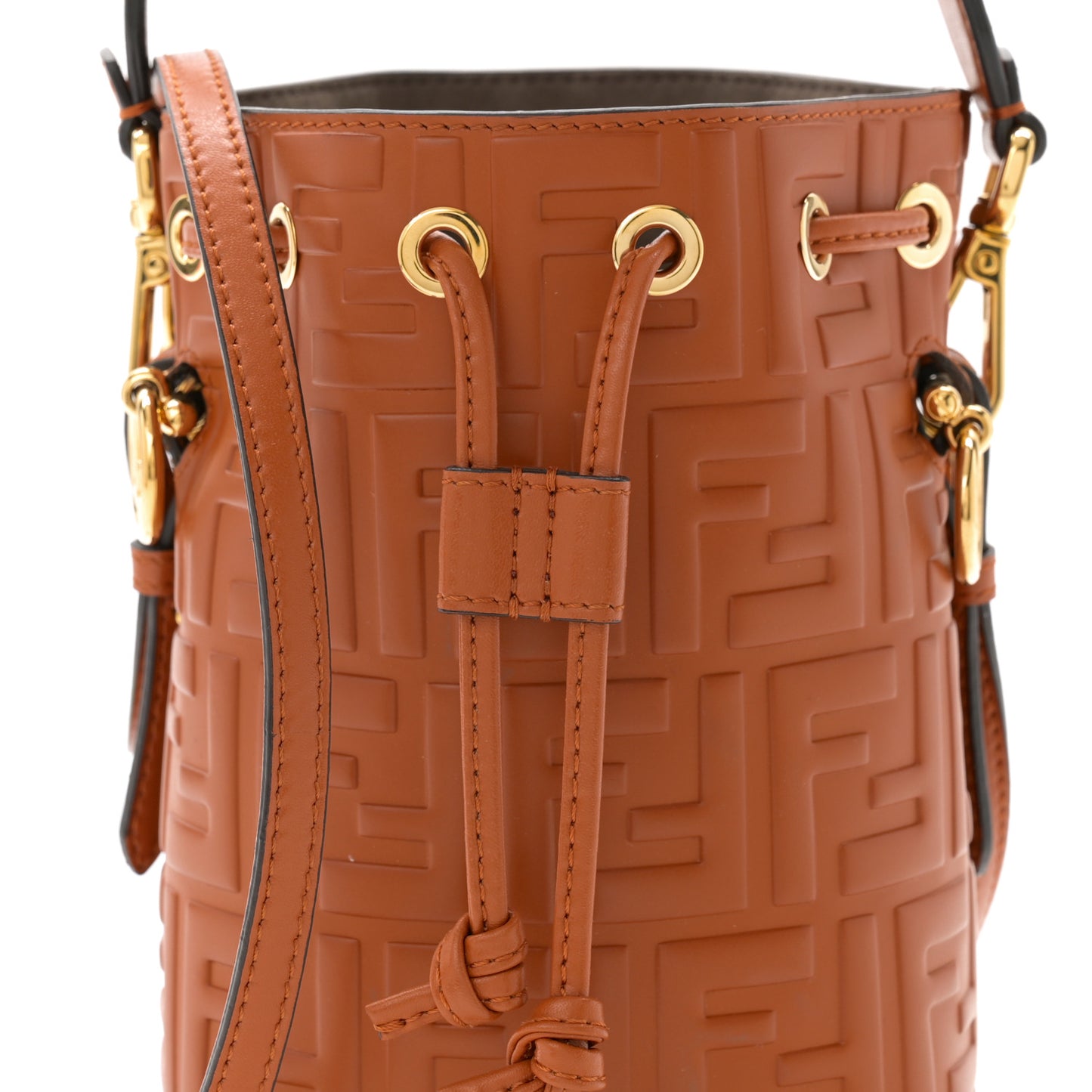 Vitello Liberty F is Fendi FF 1974 Embossed Mini Mon Tresor Bucket Bag Brandy
