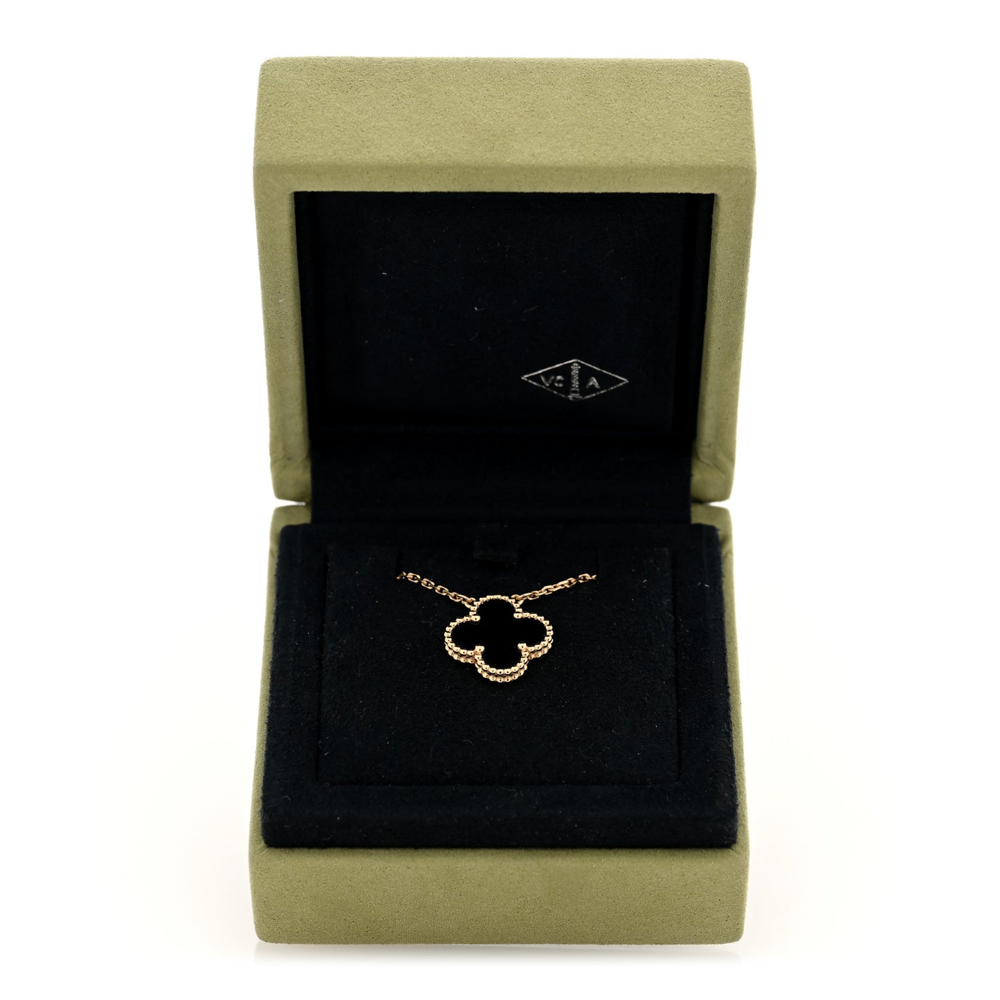 18K Yellow Gold Black Onyx Vintage Alhambra Pendant Necklace