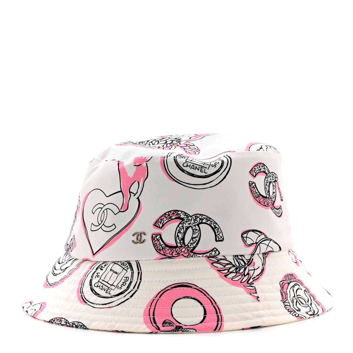Chanel Cotton Heart Print Bucket Hat M White Rose 1 of 9