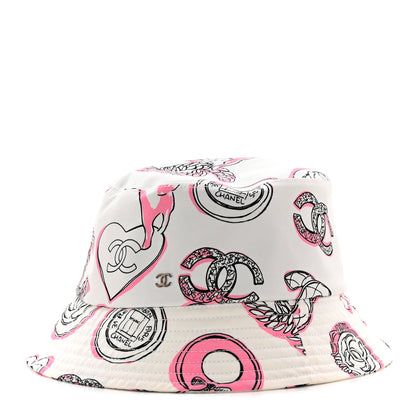 Chanel Cotton Heart Print Bucket Hat M White Rose 1 of 9