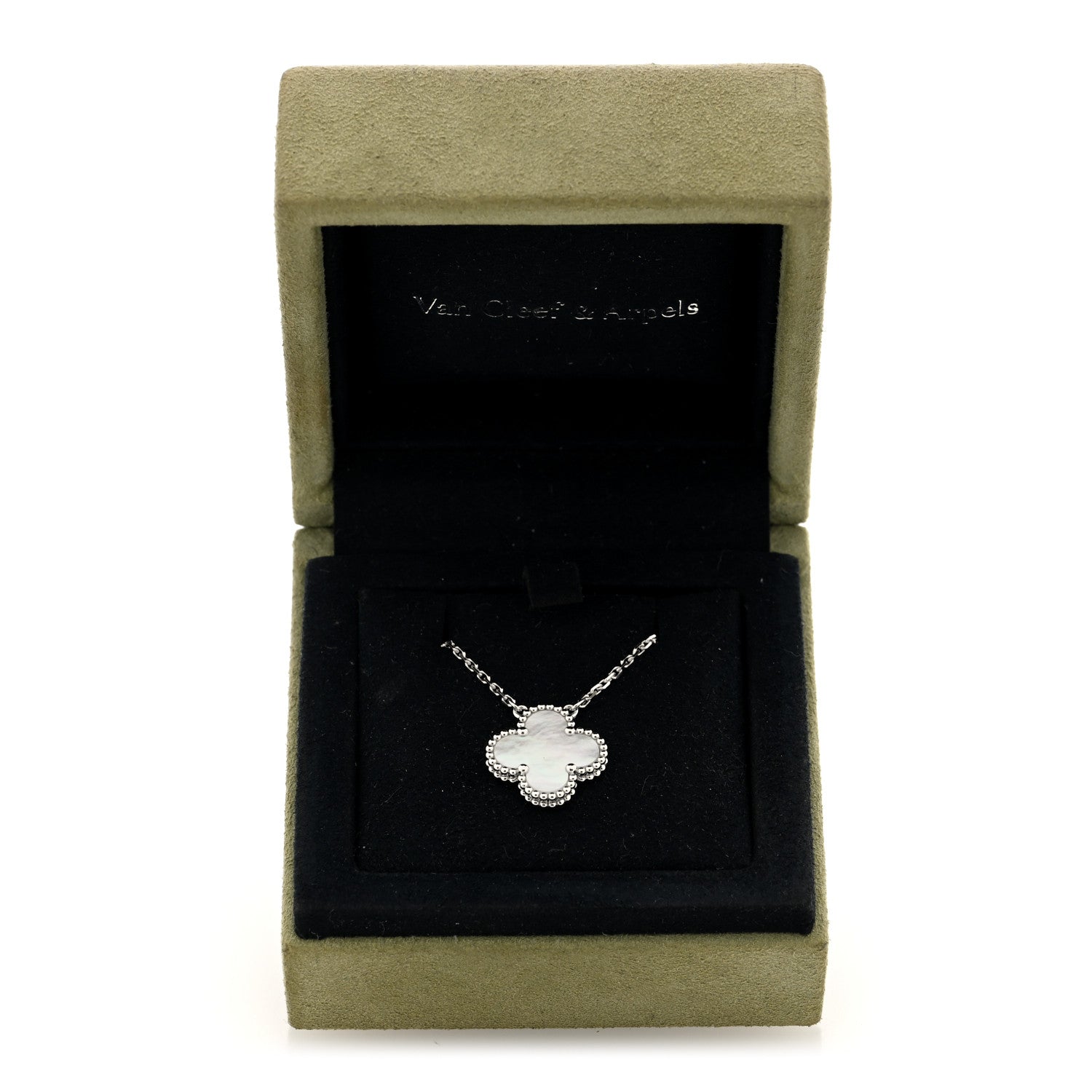 Van Cleef & Arpels 18K White Gold Mother Of Pearl Vintage Alhambra Pendant Necklace 5 of 5