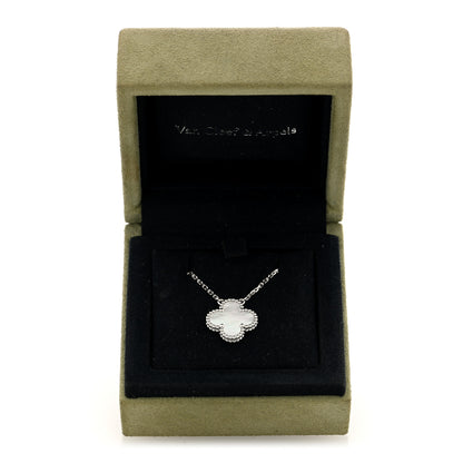 Van Cleef & Arpels 18K White Gold Mother Of Pearl Vintage Alhambra Pendant Necklace 5 of 5