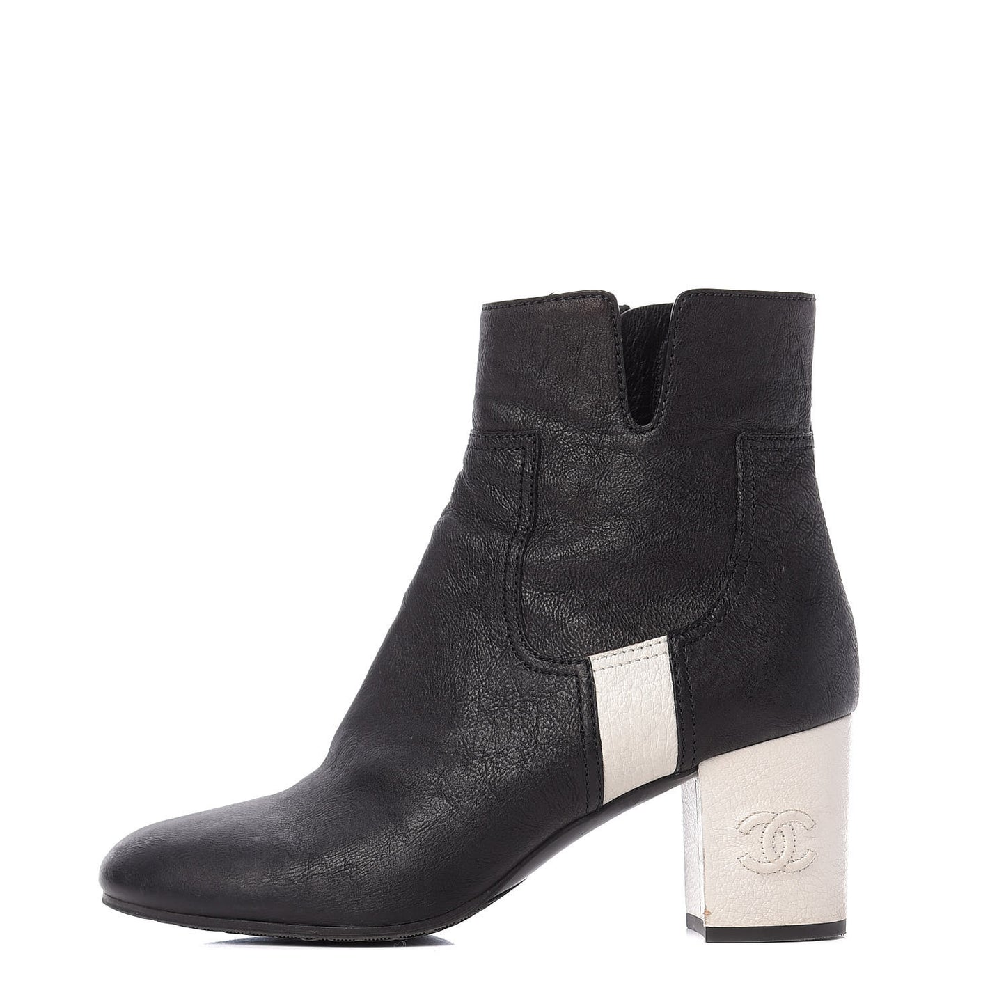 Goatskin Calfskin CC Short Boots 41 Black White