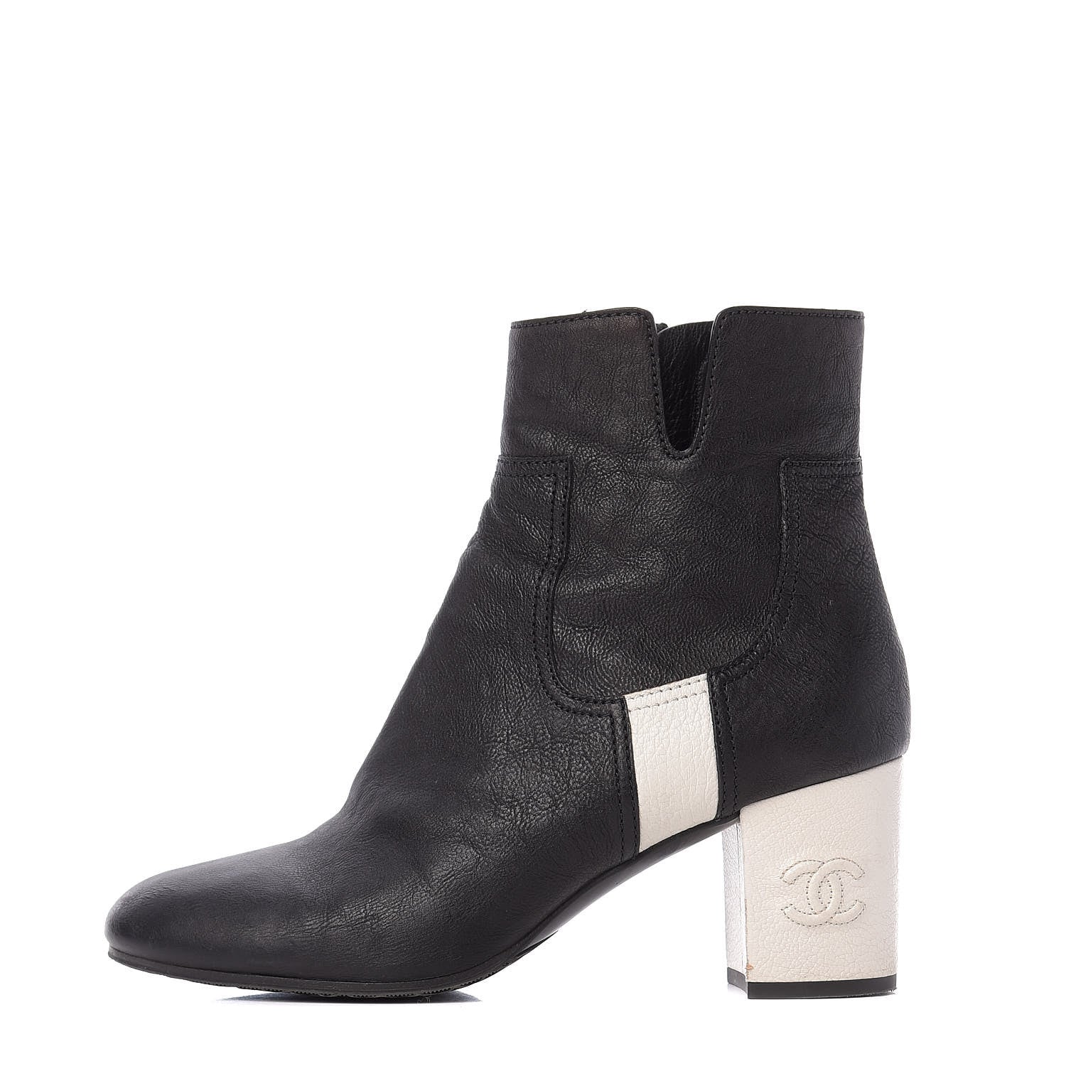 Chanel Goatskin Calfskin CC Short Boots 41 Black White 1 of 13