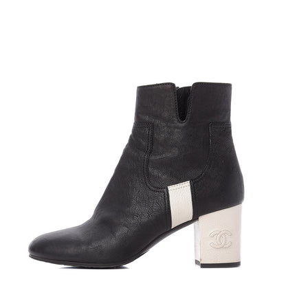 Chanel Goatskin Calfskin CC Short Boots 41 Black White 1 of 13