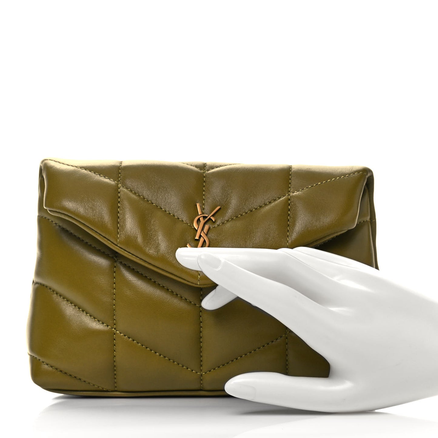 Lambskin Monogram Loulou Puffer Pouch Clutch Olive