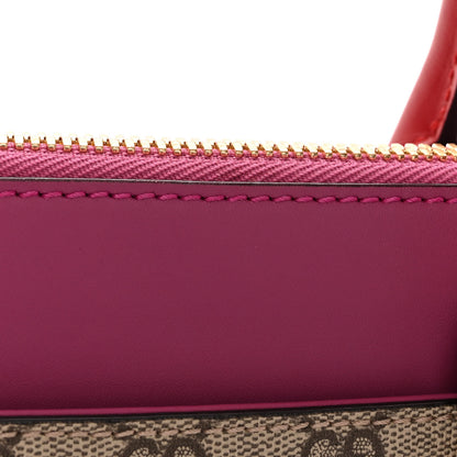 Gucci GG Supreme Monogram Moon Calfskin Small Zip Top Tote Beige Ebony Hibiscus Red New Rosette 14 of 15