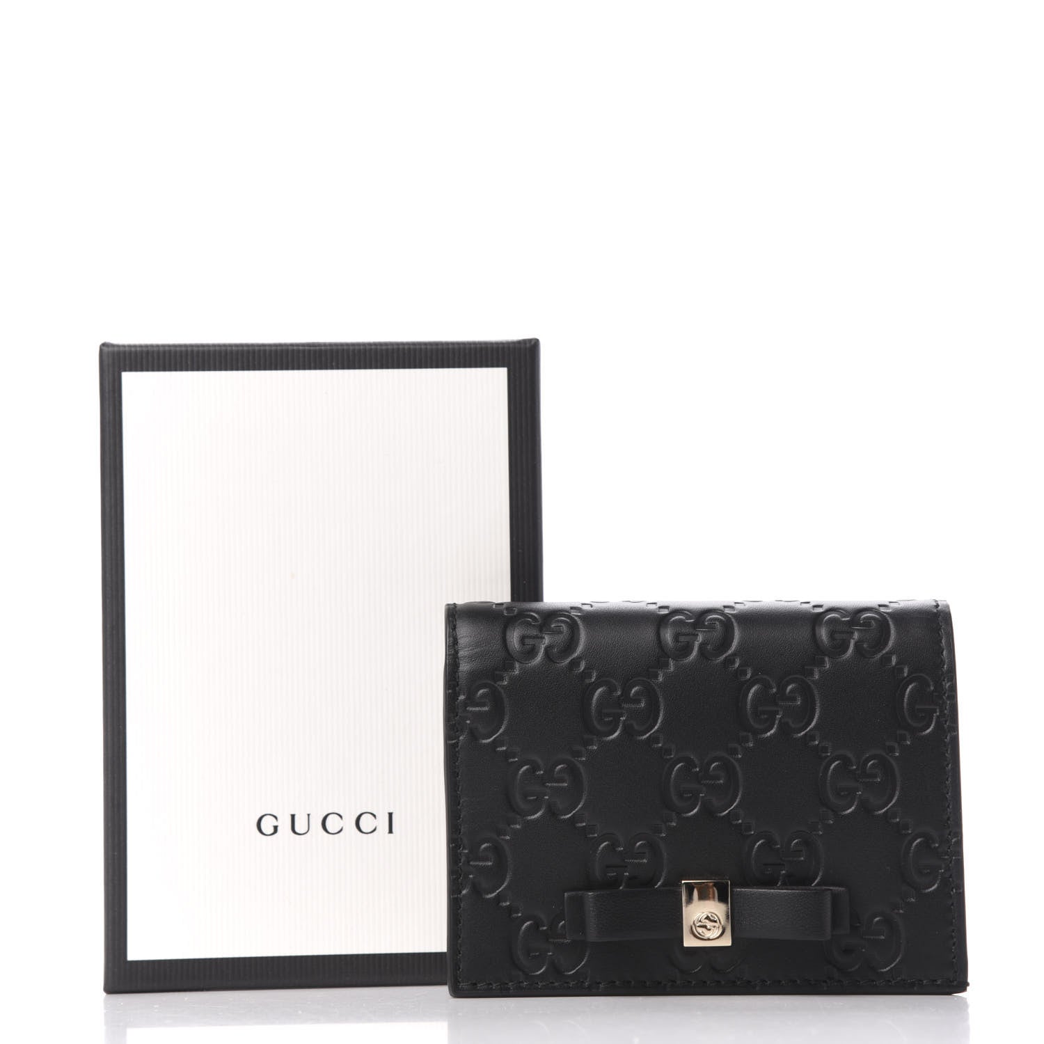 Gucci Guccissima Signature Bowy Card Case Wallet Black 7 of 7