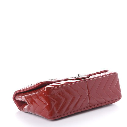 Chanel Patent Chevron Quilted Jumbo Single Flap Red 3 of 10
