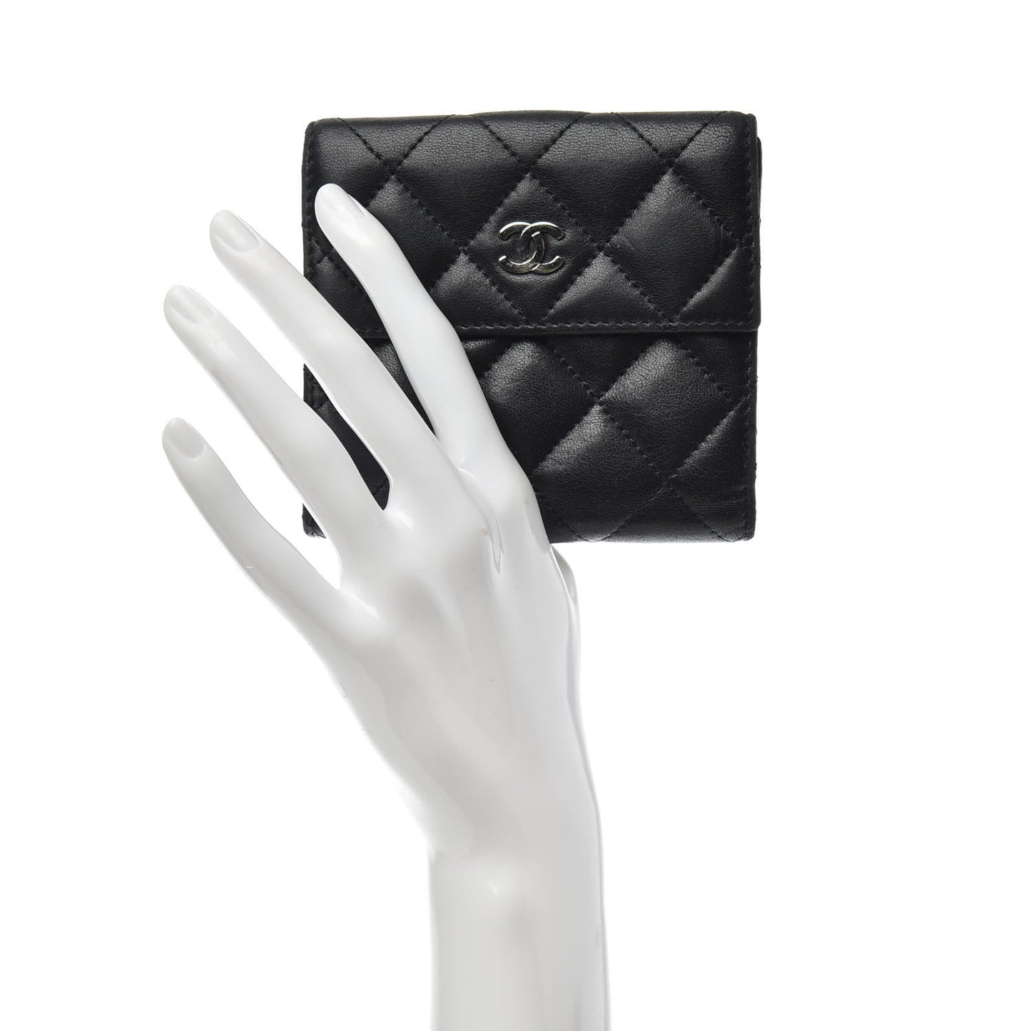Lambskin Quilted Compact French Flap Wallet Black