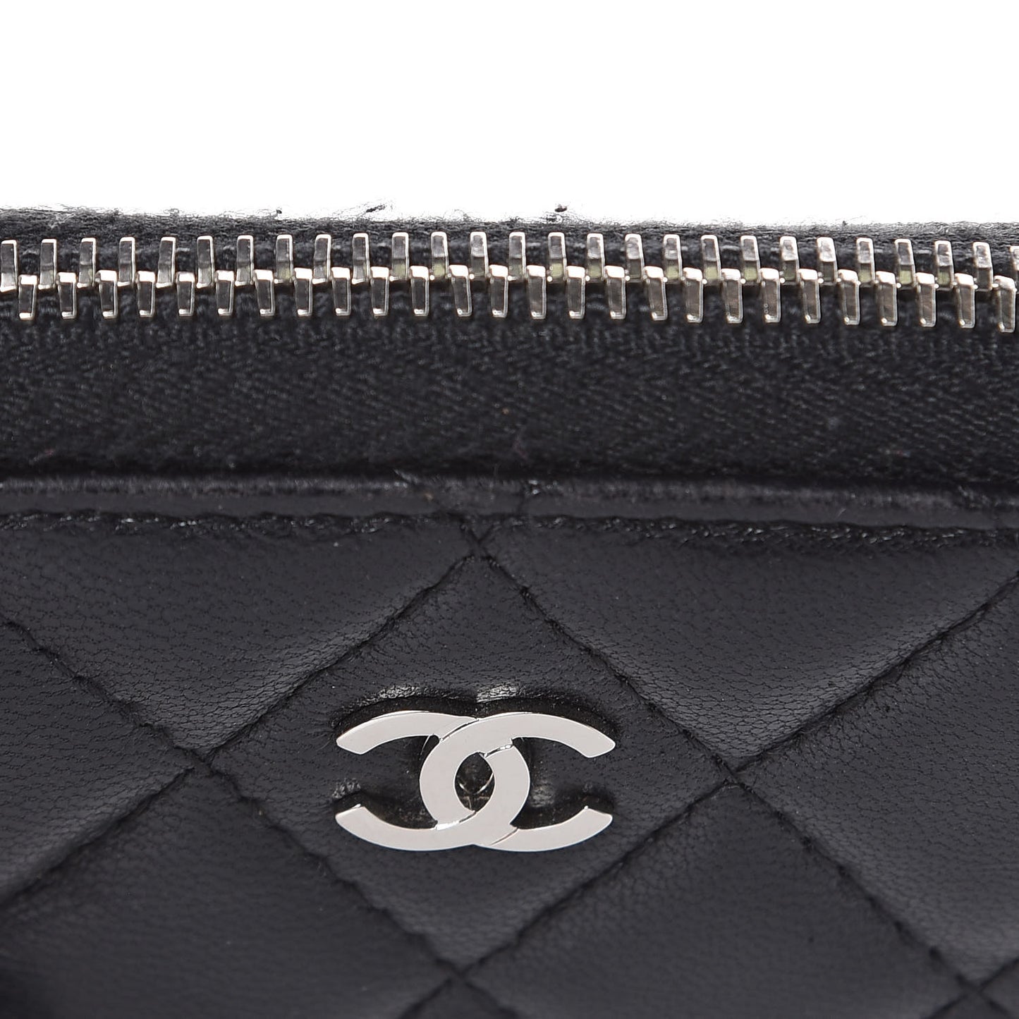 Lambskin Quilted Zip Coin Purse Black