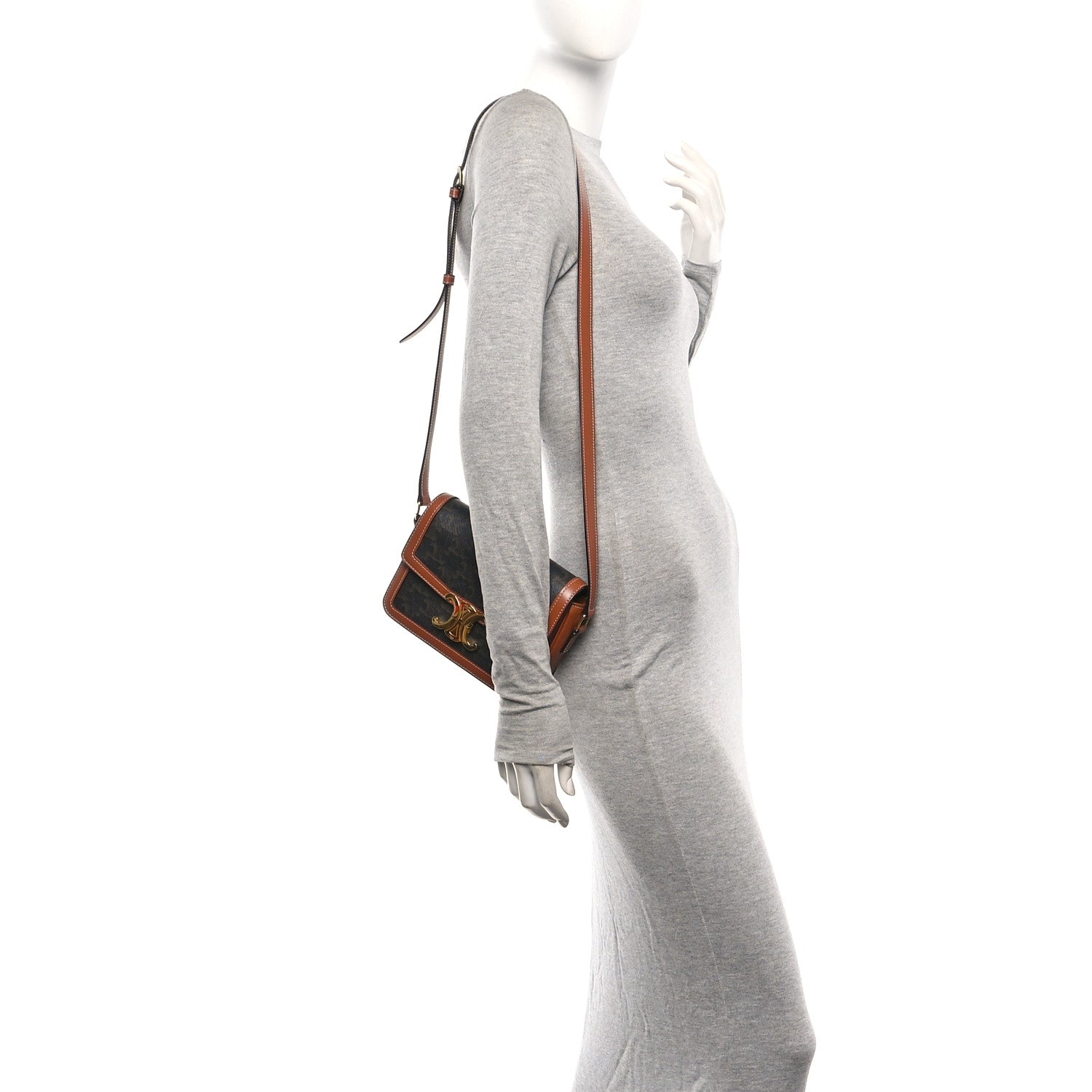 Celine Calfskin Triomphe Canvas Teen Triomphe Bag Tan 2 of 10