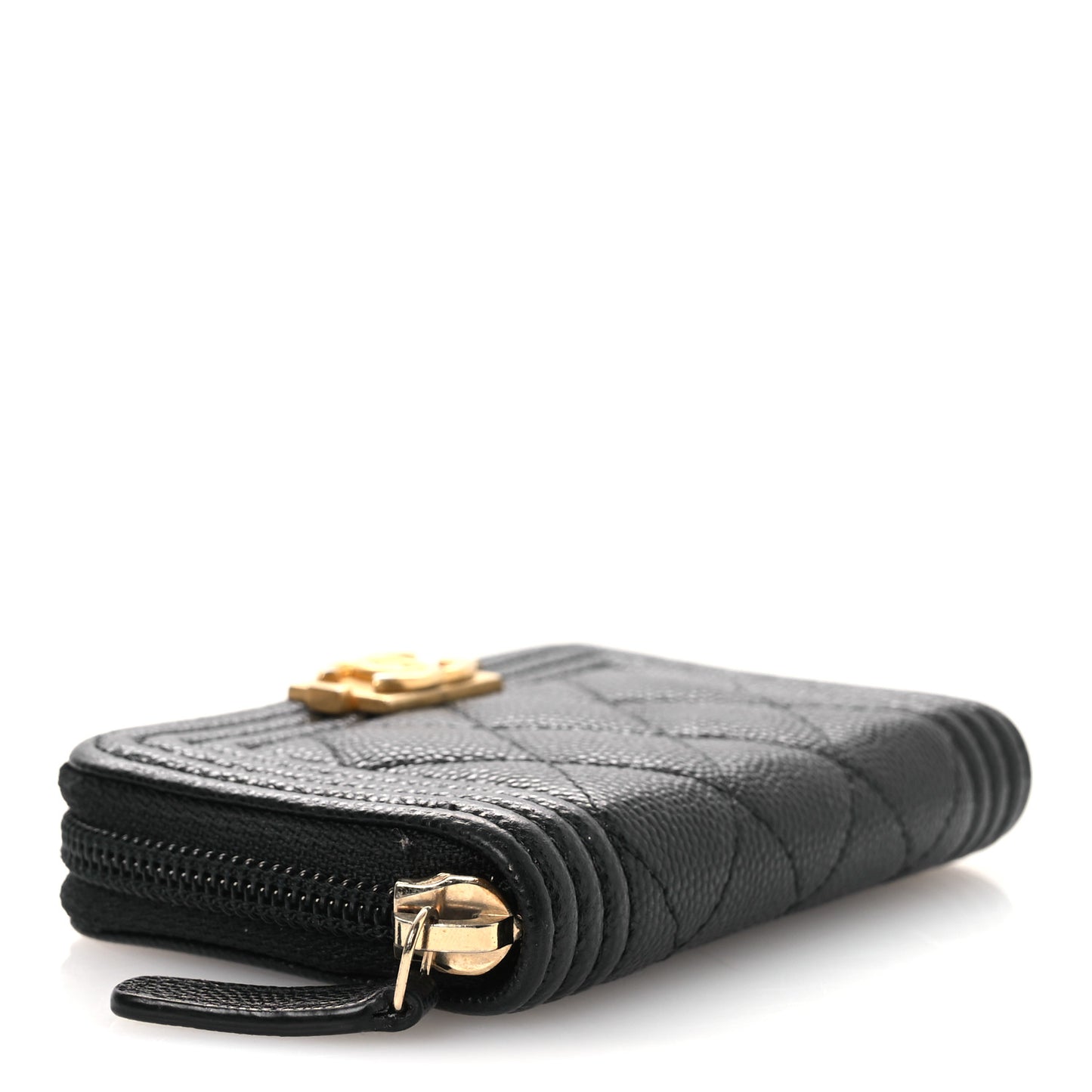 Caviar Quilted Boy Zip Around Coin Purse Wallet Black