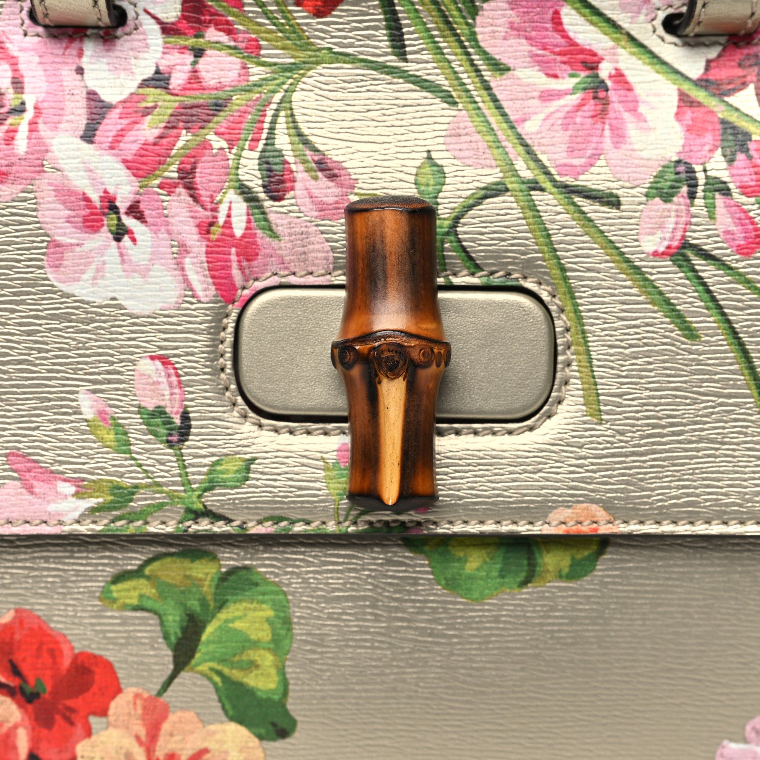 Gucci Metallic Shangai Calfskin Blooms Print Small Bamboo Daily Top Handle Bag Gold Multicolor 7 of 9