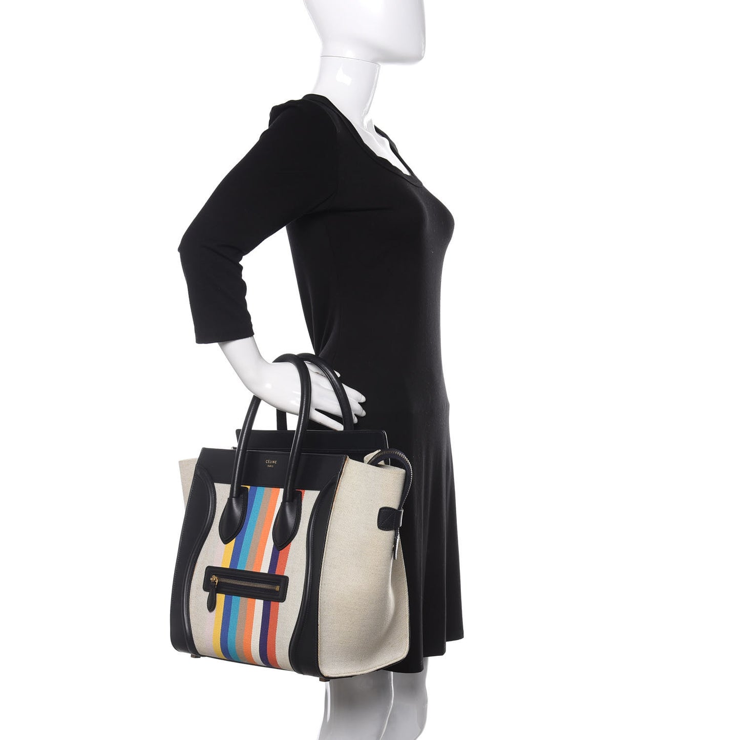 Smooth Calfskin Striped Canvas Mini Luggage Multicolor