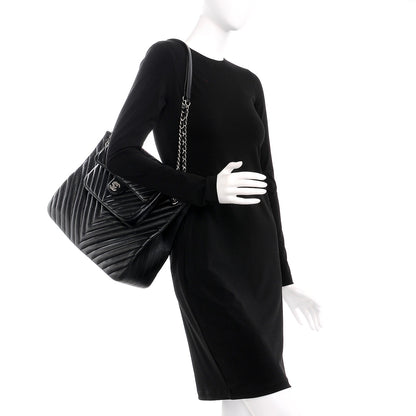 Chanel Caviar Chevron Quilted Flap Tote Black 2 of 8