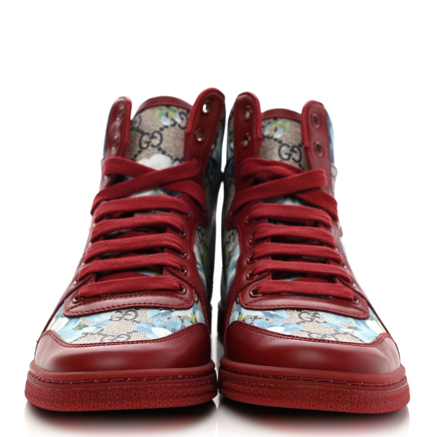 GG Supreme Monogram Blooms Womens High Top Sneakers 37.5 Beige Blue Navy Red