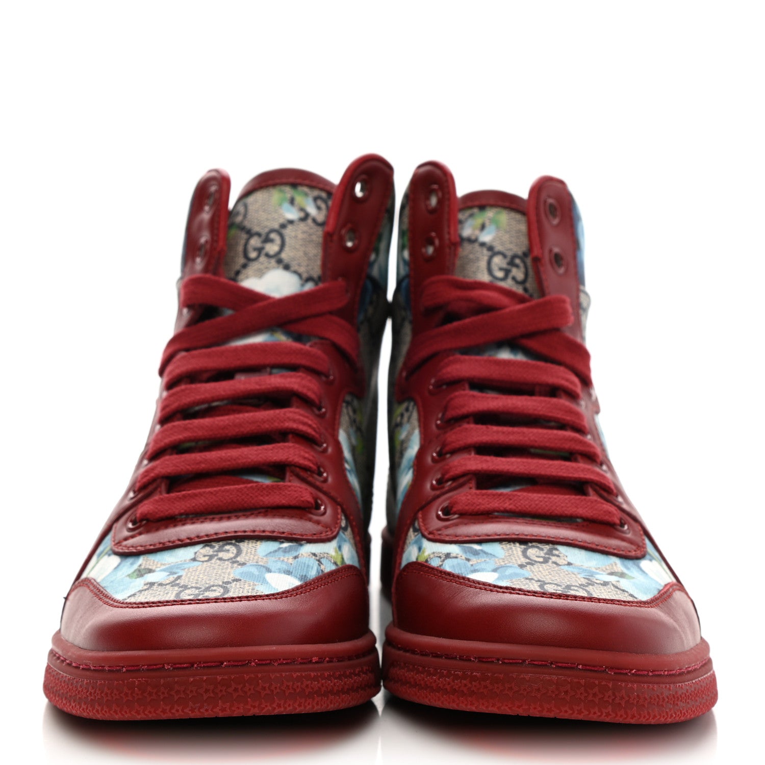 Gucci GG Supreme Monogram Blooms Womens High Top Sneakers 37.5 Beige Blue Navy Red 2 of 8