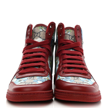 Gucci GG Supreme Monogram Blooms Womens High Top Sneakers 37.5 Beige Blue Navy Red 2 of 8