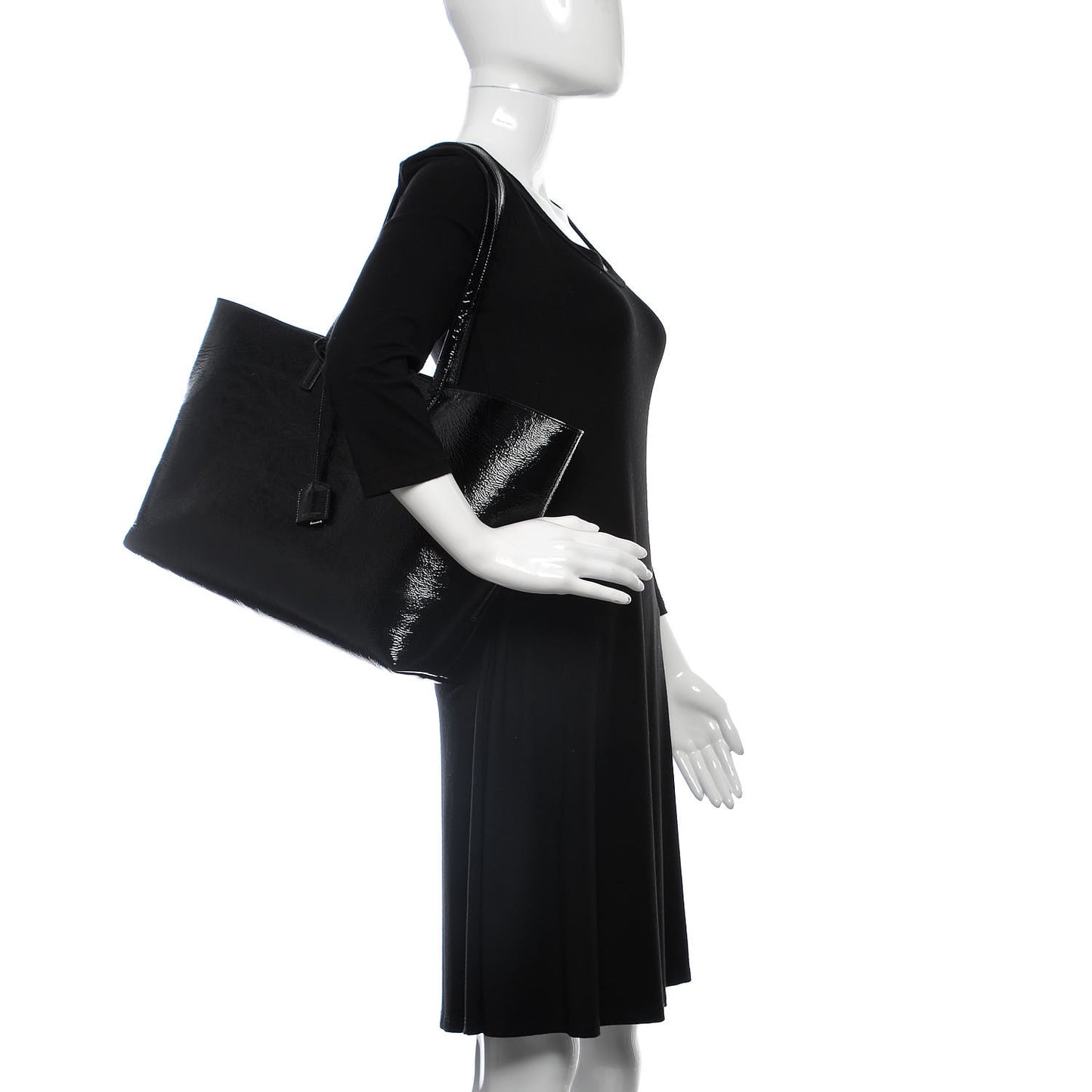 Patent Calfskin Large Shopping Tote Black