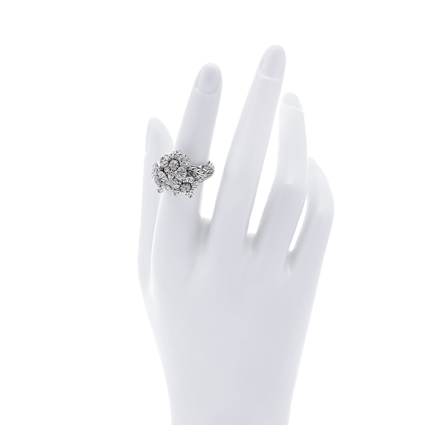 Sterling Silver 18K Yellow Gold Diamond Ayu Flower Ring 52 6
