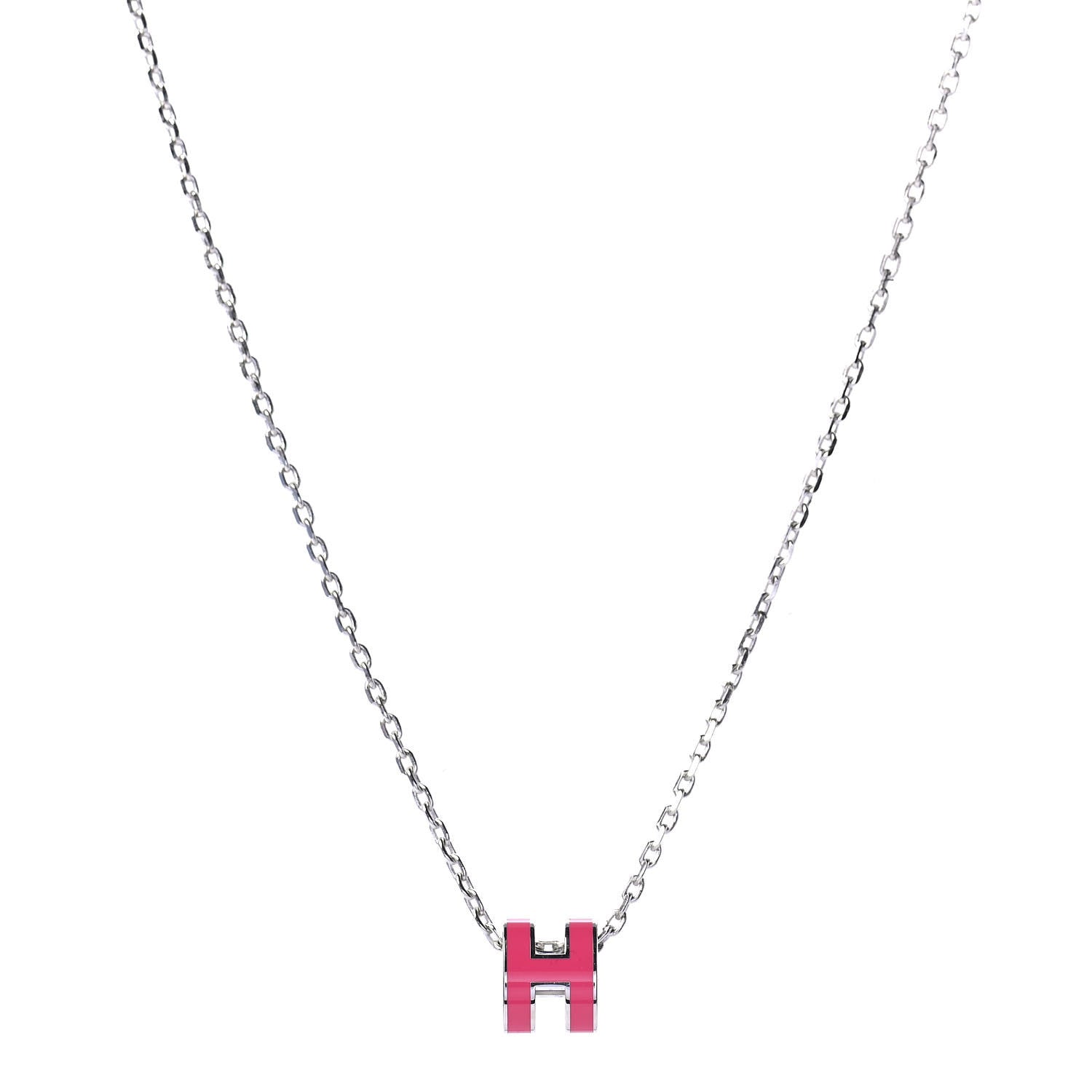 Hermes Lacquered Palladium Mini Pop H Pendant Necklace Rose Extreme 1 of 4