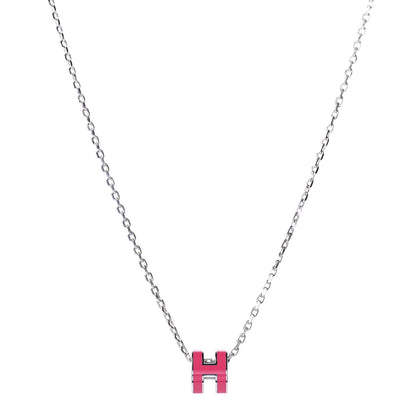 Hermes Lacquered Palladium Mini Pop H Pendant Necklace Rose Extreme 1 of 4