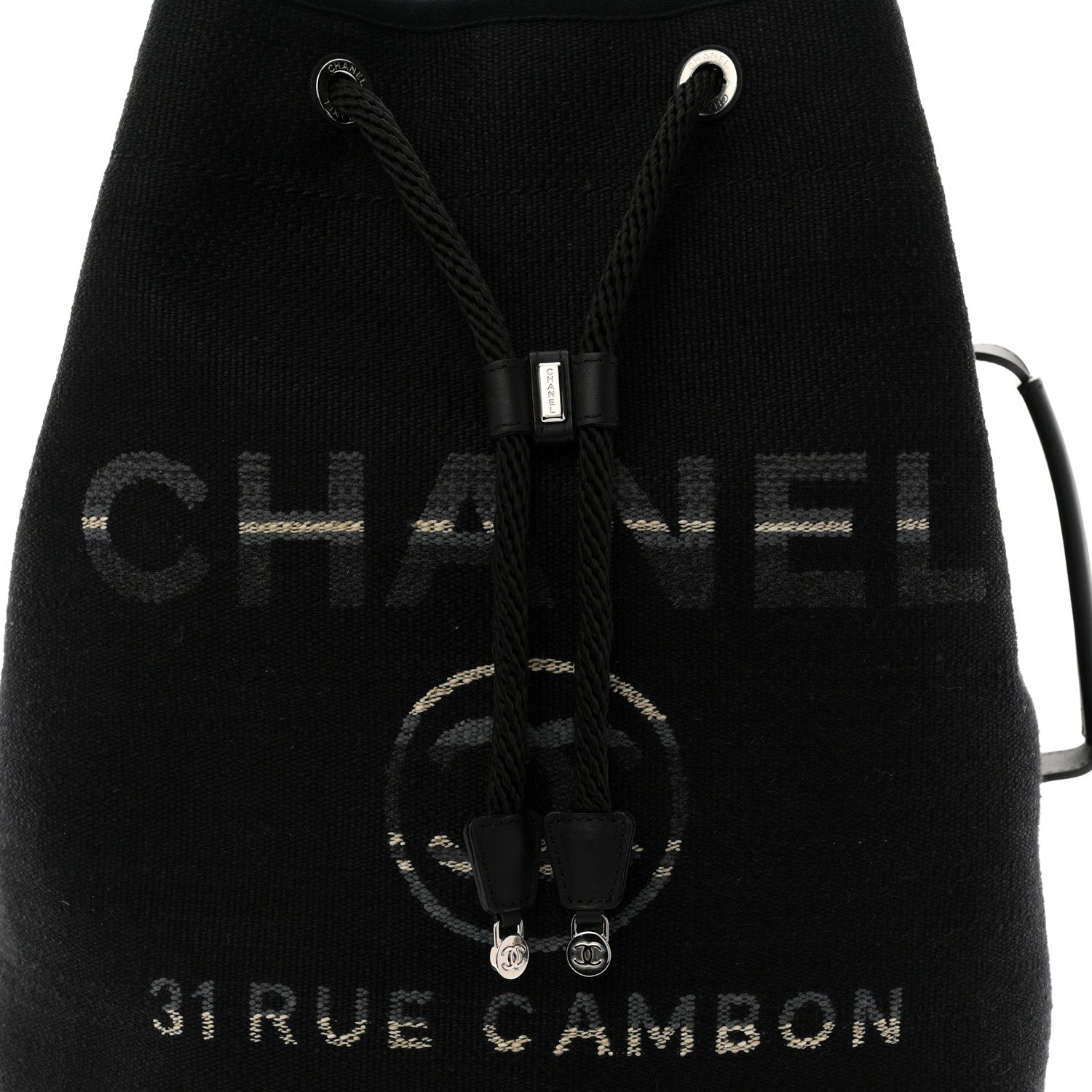 Chanel Striped Canvas Deauville Drawstring Backpack Black 14 of 19