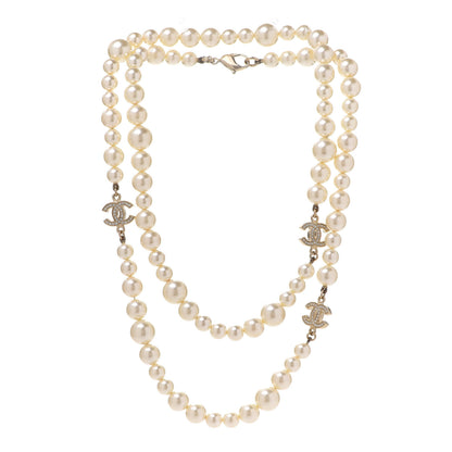 Chanel Graduated Pearl Crystal CC Long Necklace Light Gold 3 of 6