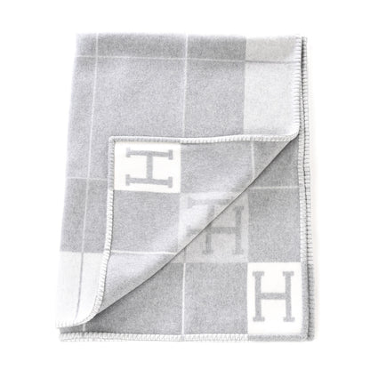 Hermes Wool Cashmere Avalon III Blanket Ecru Gris Clair 2 of 3