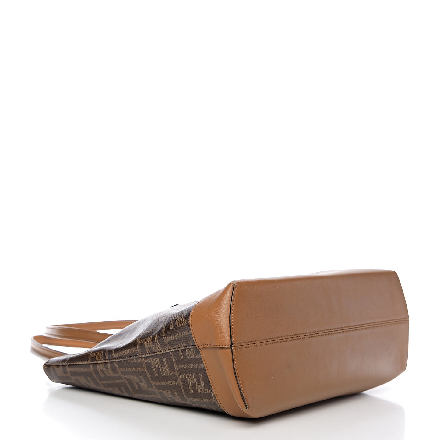 Glazed Fabric Vitello Century FF 1974 Stamp Patch Shopping Tote Mogano Panna Caramello
