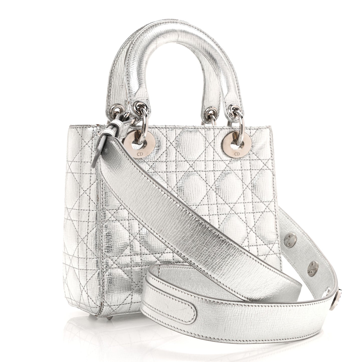 Metallic Grained Calfskin Cannage Small Lucky Badges My Lady Dior Silver