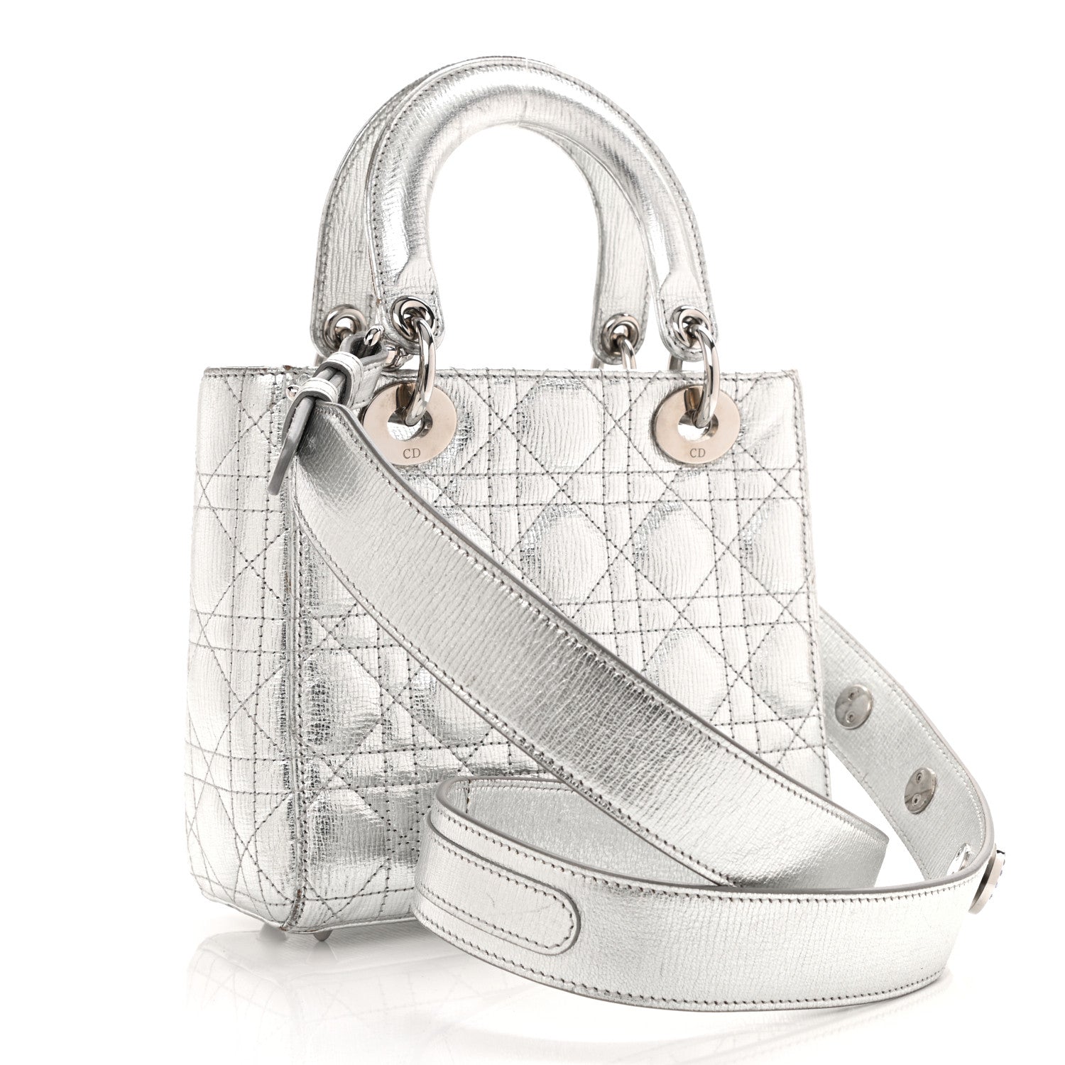 Christian Dior Metallic Grained Calfskin Cannage Small Lucky Badges My Lady Dior Silver 3 of 14