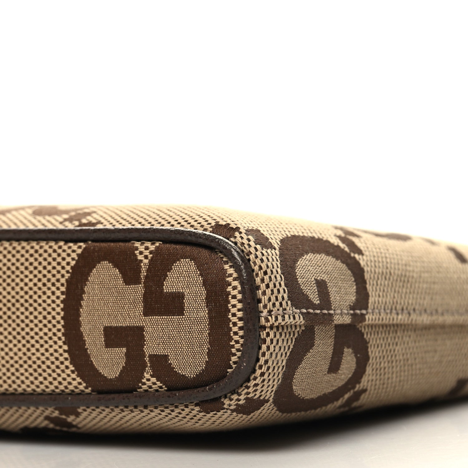 Gucci Monogram Jumbo GG Textured Dollar Calfskin Web Wristlet Messenger Bag Camel Ebony New Acero 10 of 11