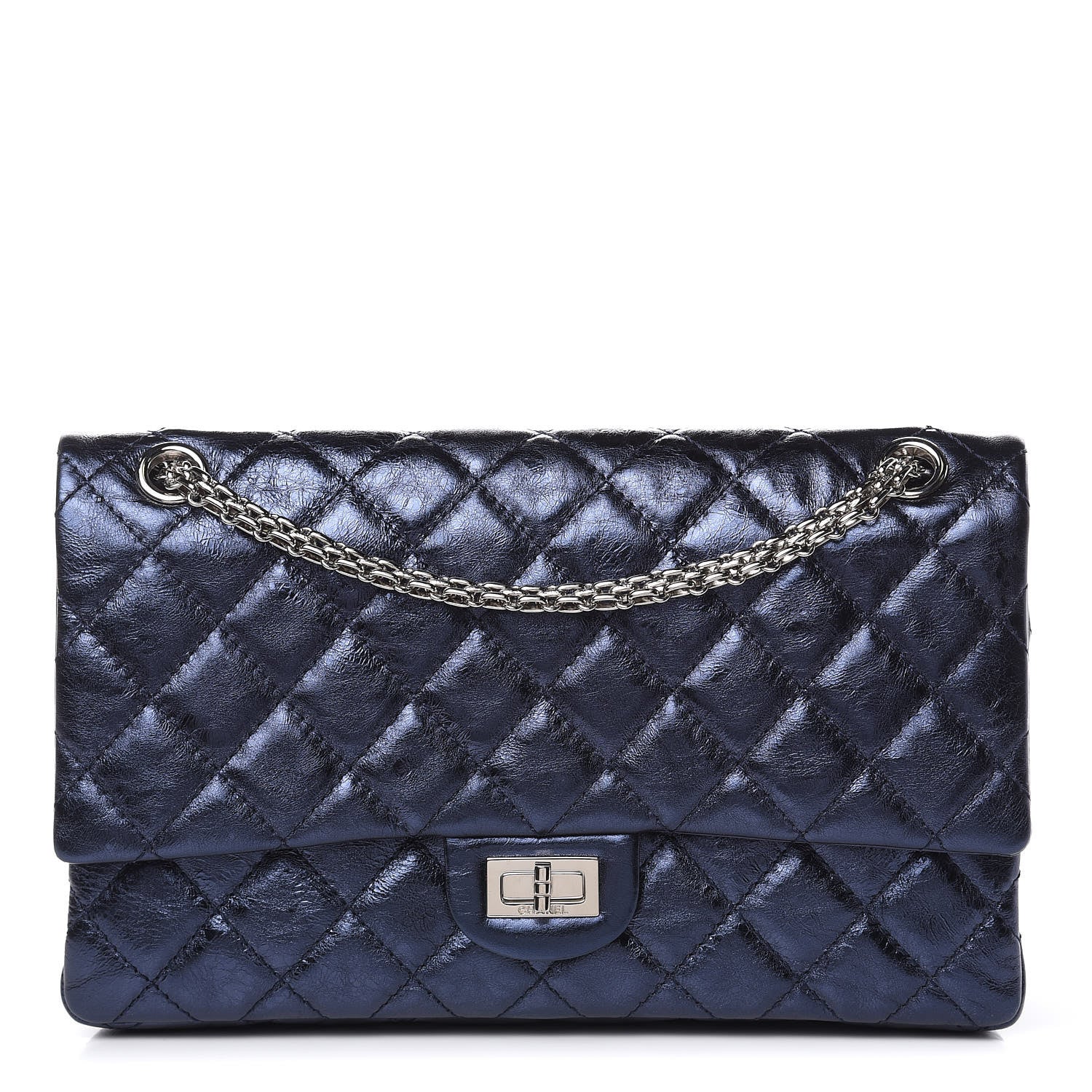 Chanel Metallic Calfskin Quilted 2.55 Reissue 226 Flap Dark Navy Blue 1 of 10