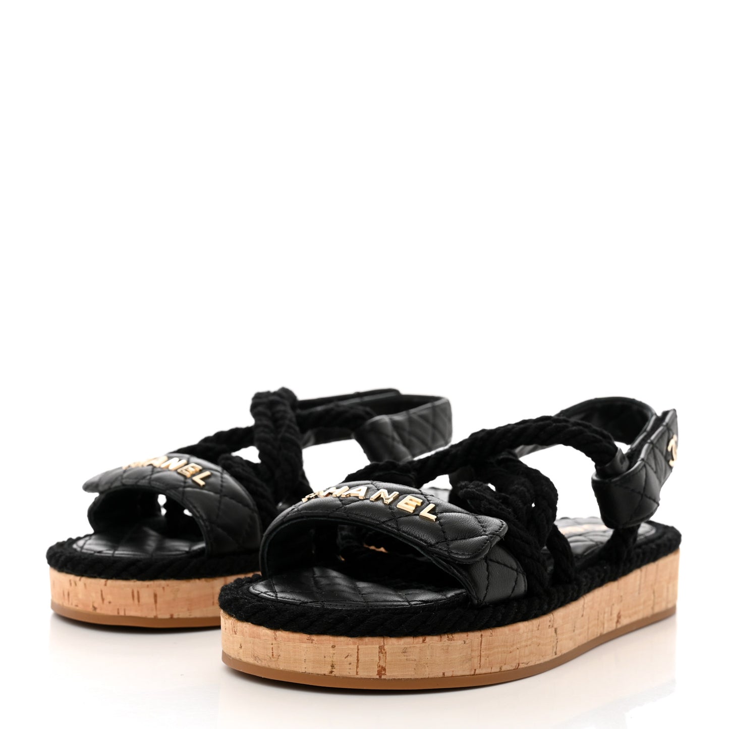 Cord Lambskin Quilted Logo Sandals 36 Black