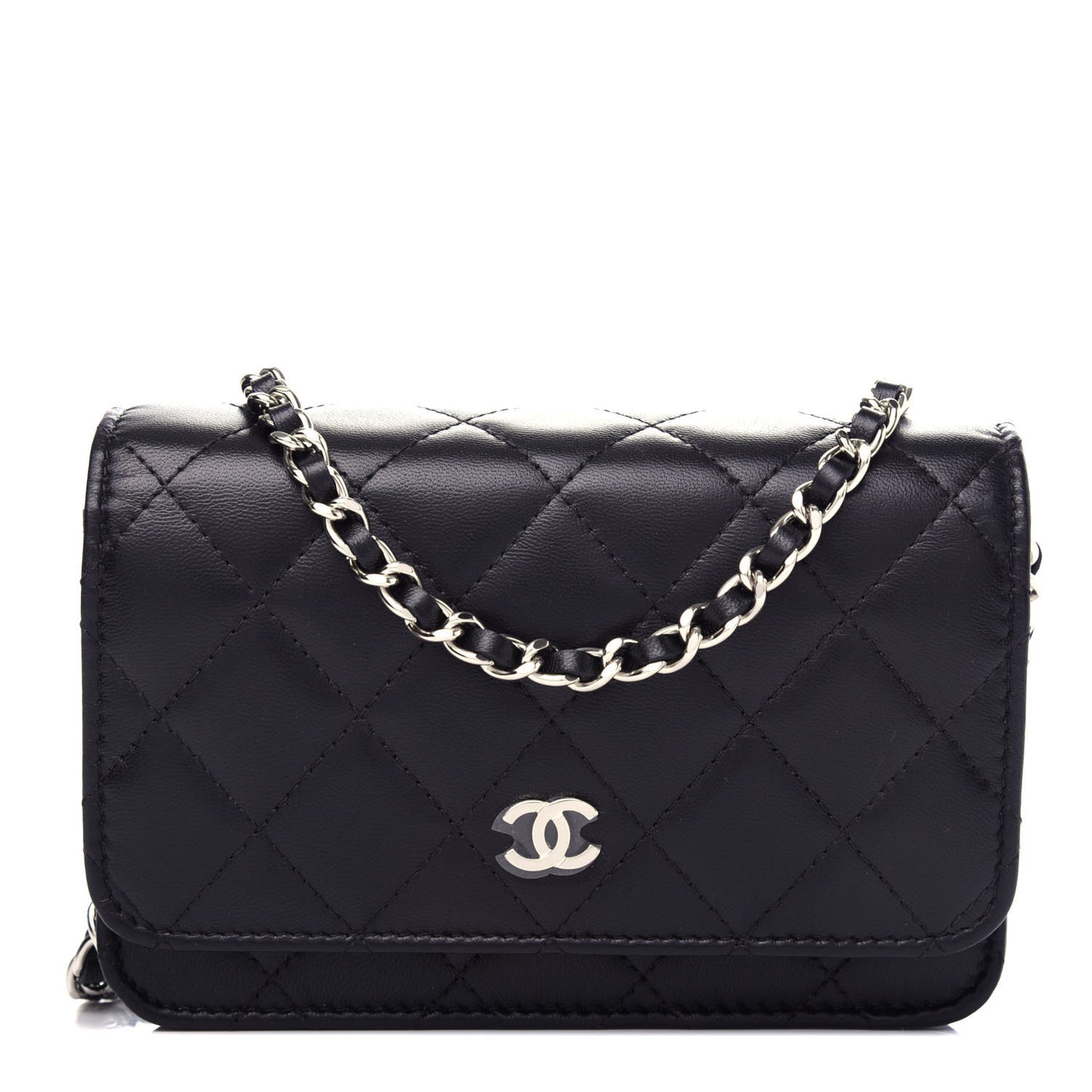 Lambskin Quilted Mini Wallet On Chain WOC Black