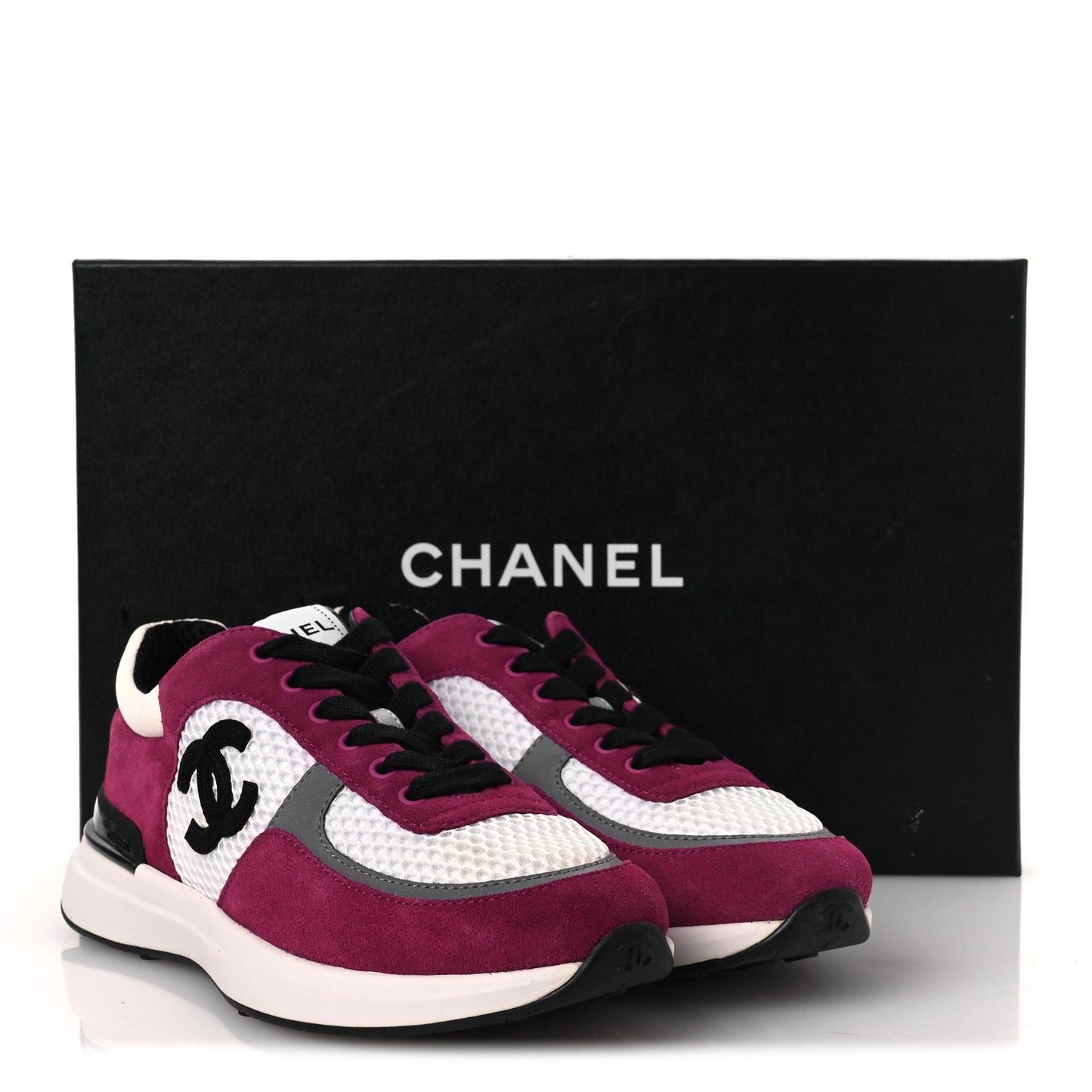 Mesh Suede Calfskin Womens CC Sneakers 36 White Dark Pink Grey