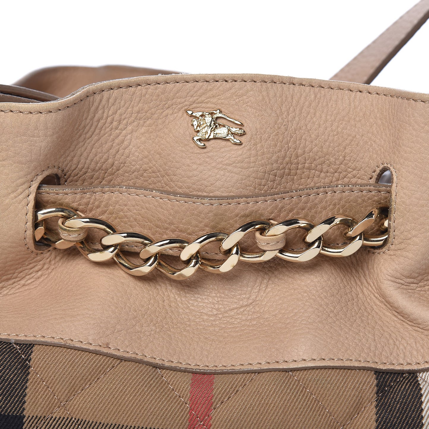 Calfskin Quilted House Check Shoulder Bag Beige
