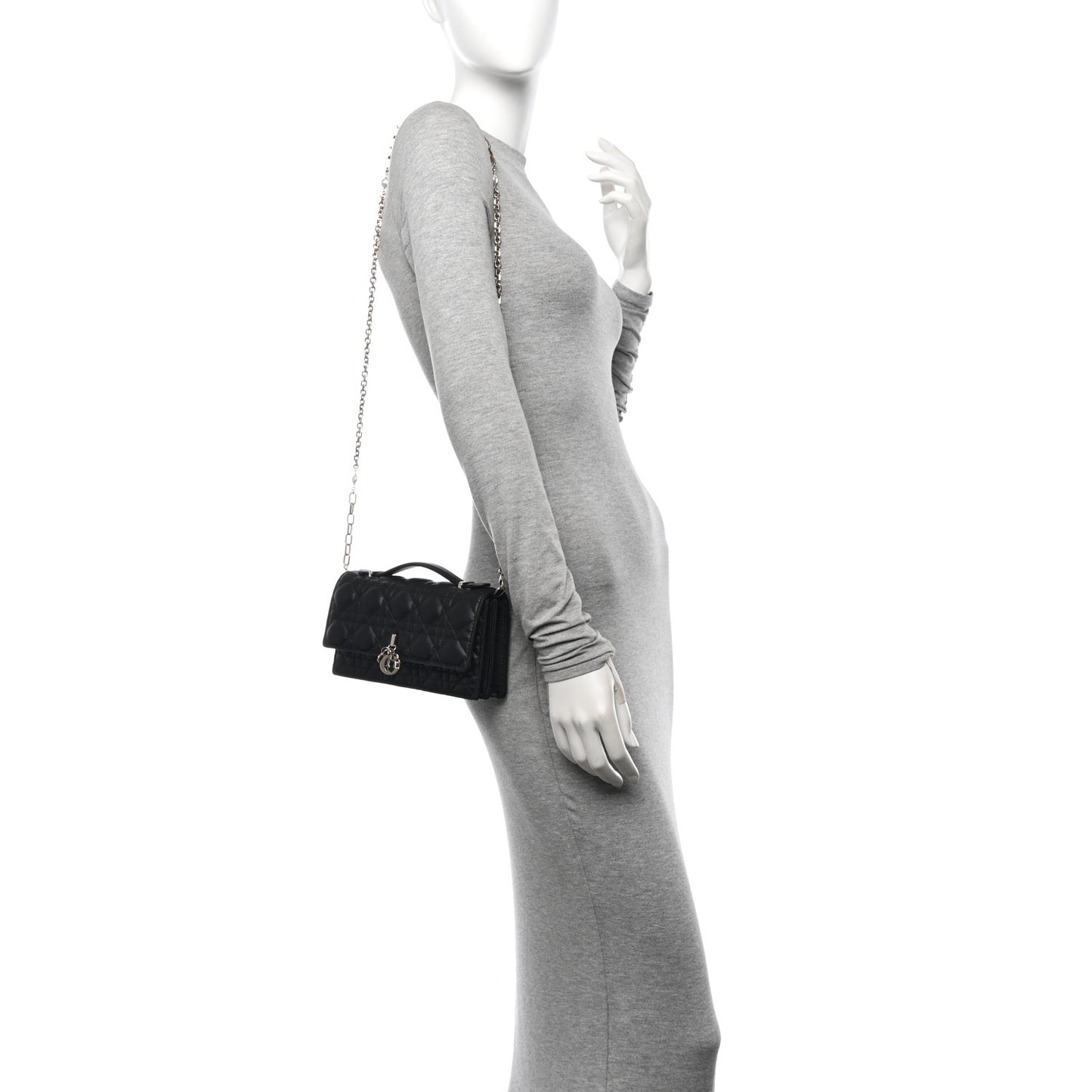 Lambskin Lady Dior Top Handle Clutch Black
