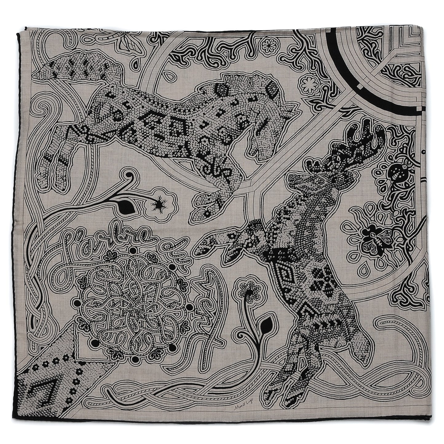 Cashmere Silk L'Arbre Du Vent Shawl 140 Naturel Noir