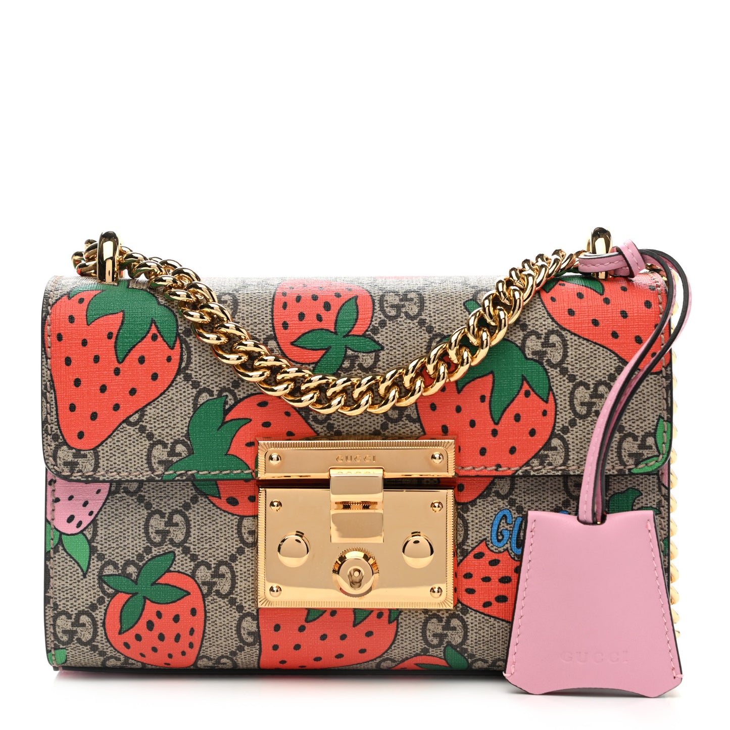 GG Supreme Monogram Strawberry Small Padlock Shoulder Bag