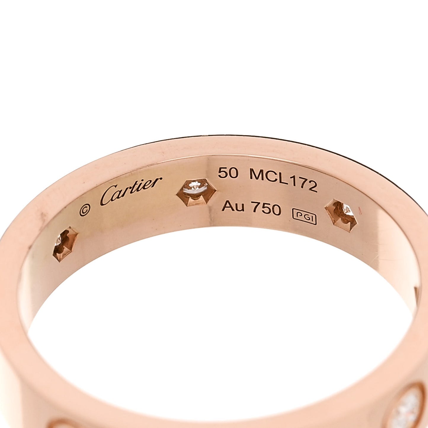18K Pink Gold 8 Diamond 4mm LOVE Wedding Band Ring 50 5.25