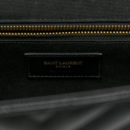 Saint Laurent Grain De Poudre Matelasse Chevron Large Monogram Satchel Black 6 of 9