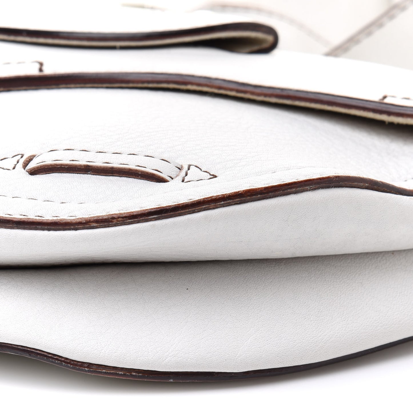 Grained Calfskin Saddle Pouch White