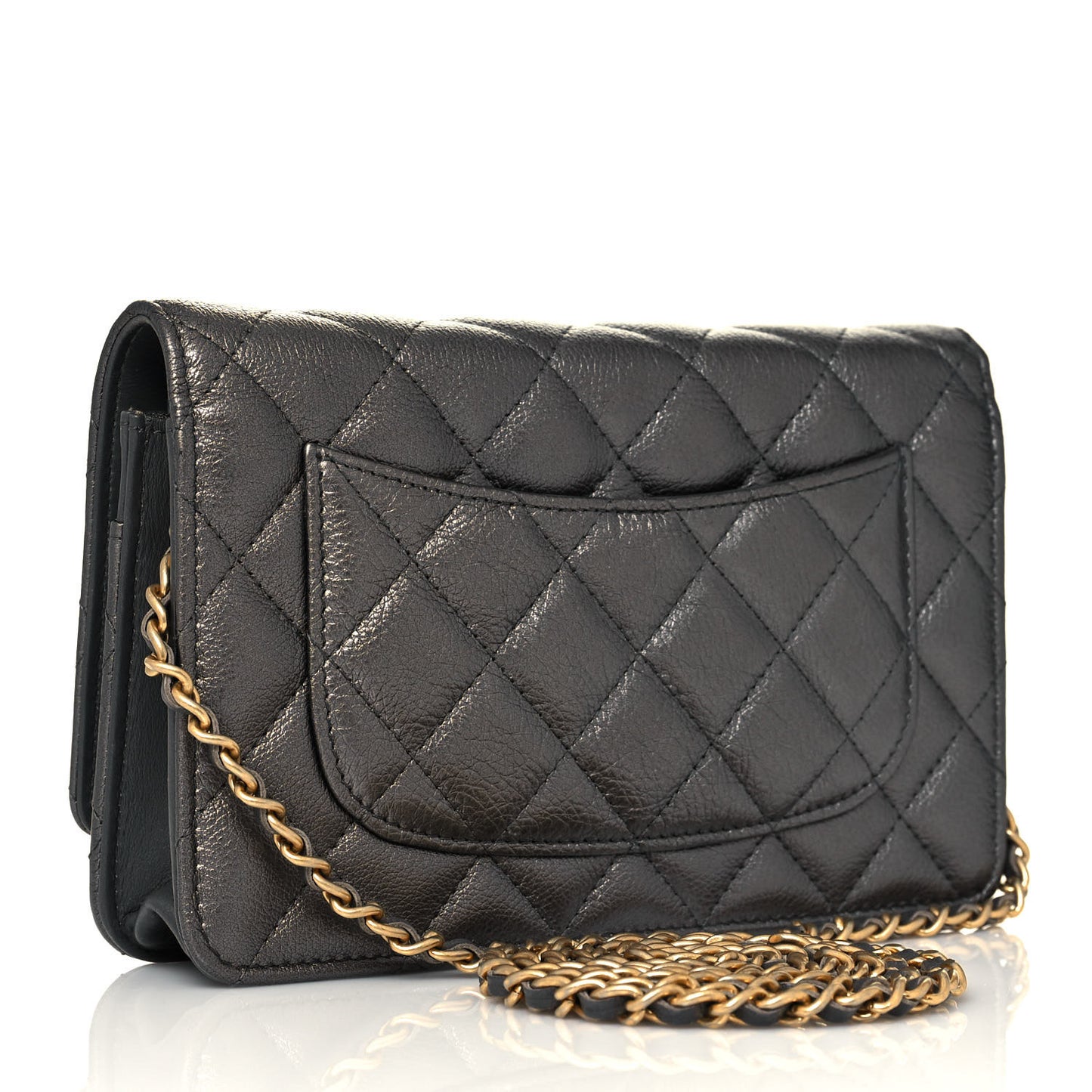 Metallic Calfskin Quilted Reissue Wallet On Chain WOC Charcoal