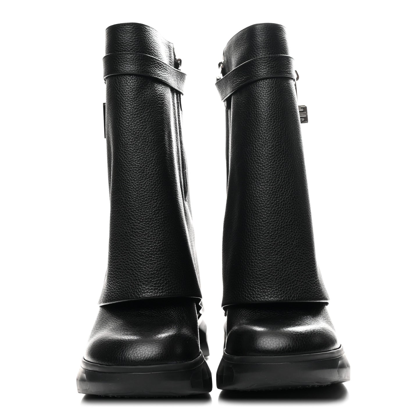 Grained Calfskin Shark Lock Biker Ankle Boots 38 Black